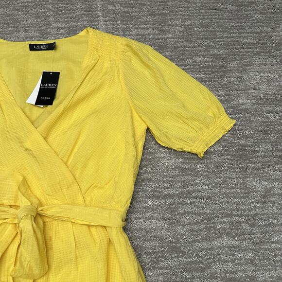 Lauren Ralph Lauren Dress Women 14 Yellow Gingham Tie Waist Tiered Spring Easter - Picture 3 of 15